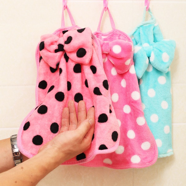 跨境擦手巾甜美蝴蝶结可挂式珊瑚绒擦手巾抹布吸水不掉毛擦手毛巾